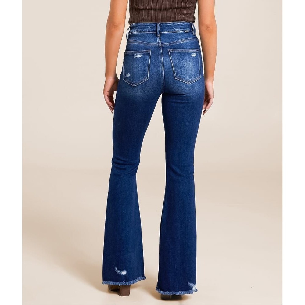 Risen Denim Jeans Size 5/27 Flare Distressed Blue Denim Western High Rise - Picture 2 of 8